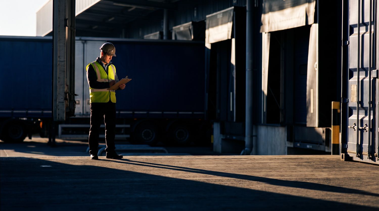 — freight yard, plant floor, operator at work