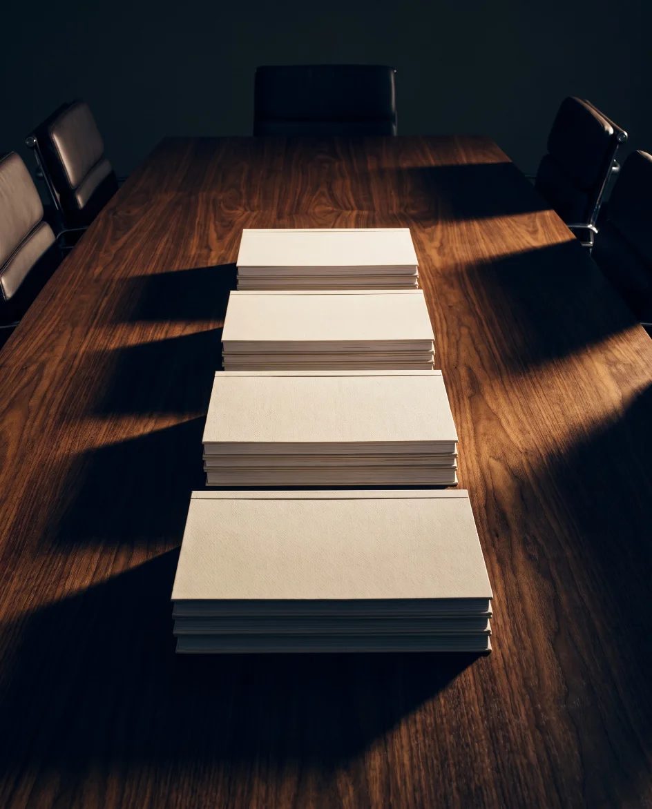a bid table, four sealed proposals, a committee room